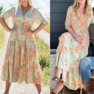 Abel The Label Anthropologie Wild Bloom Floral V-Neck Maxi Dress Small